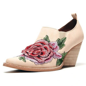 Jeffrey Campbell Nude Floral Studded Embroidered Roseola Heeled Bootie Size 6